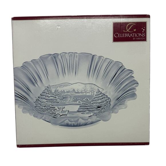 MIKASA 10.5” Frosted Glass Bowl Celebrations Winter Dreams Collection NIB - Picture 2 of 15